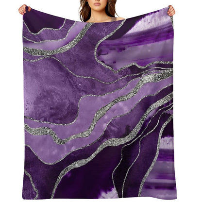 Purple Marble Agate Silver Glam #1 (Photo of Glitter Only - Not Reflective) Sustainable Throw Blanket