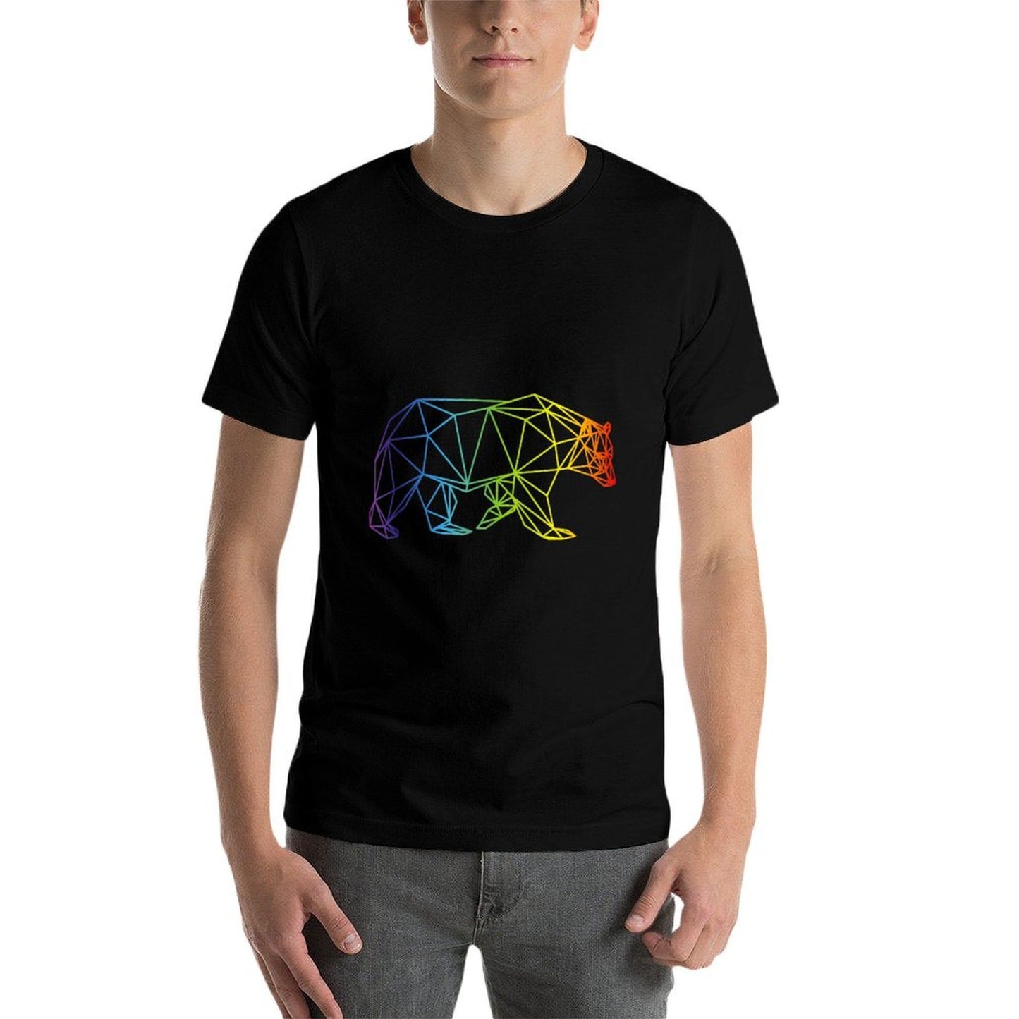Geometric Bear LGBT Rainbow Gay Pride  Ribbed Collar T-Shirt