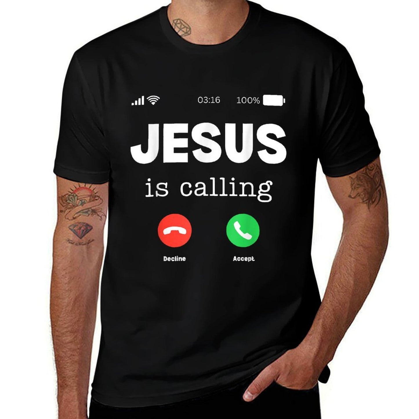Classic Jesus Is Calling  Ribbed Collar T-Shirt
