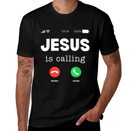Classic Jesus Is Calling  Ribbed Collar T-Shirt