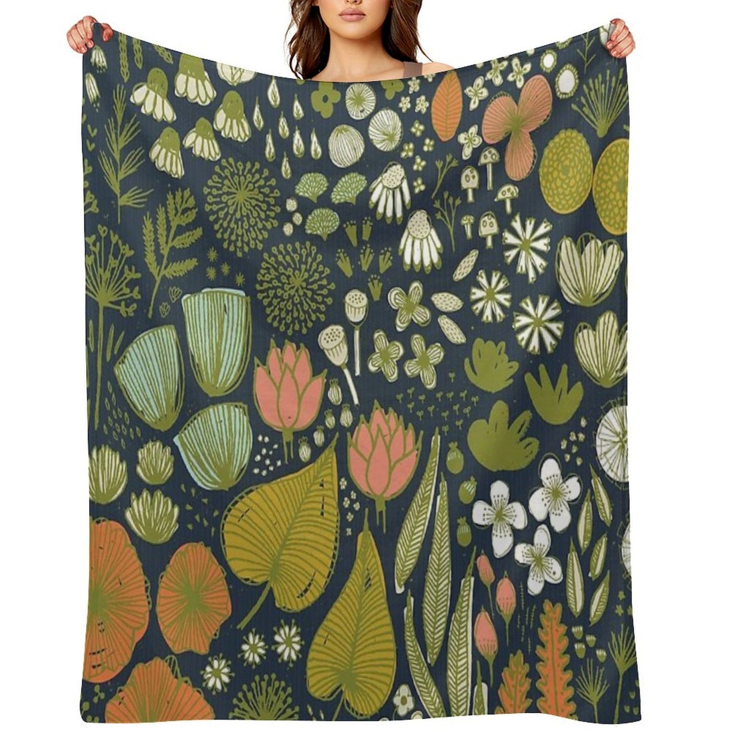 Botanical Sketchbook M+M Navy by Friztin Travel-friendly Throw Blanket