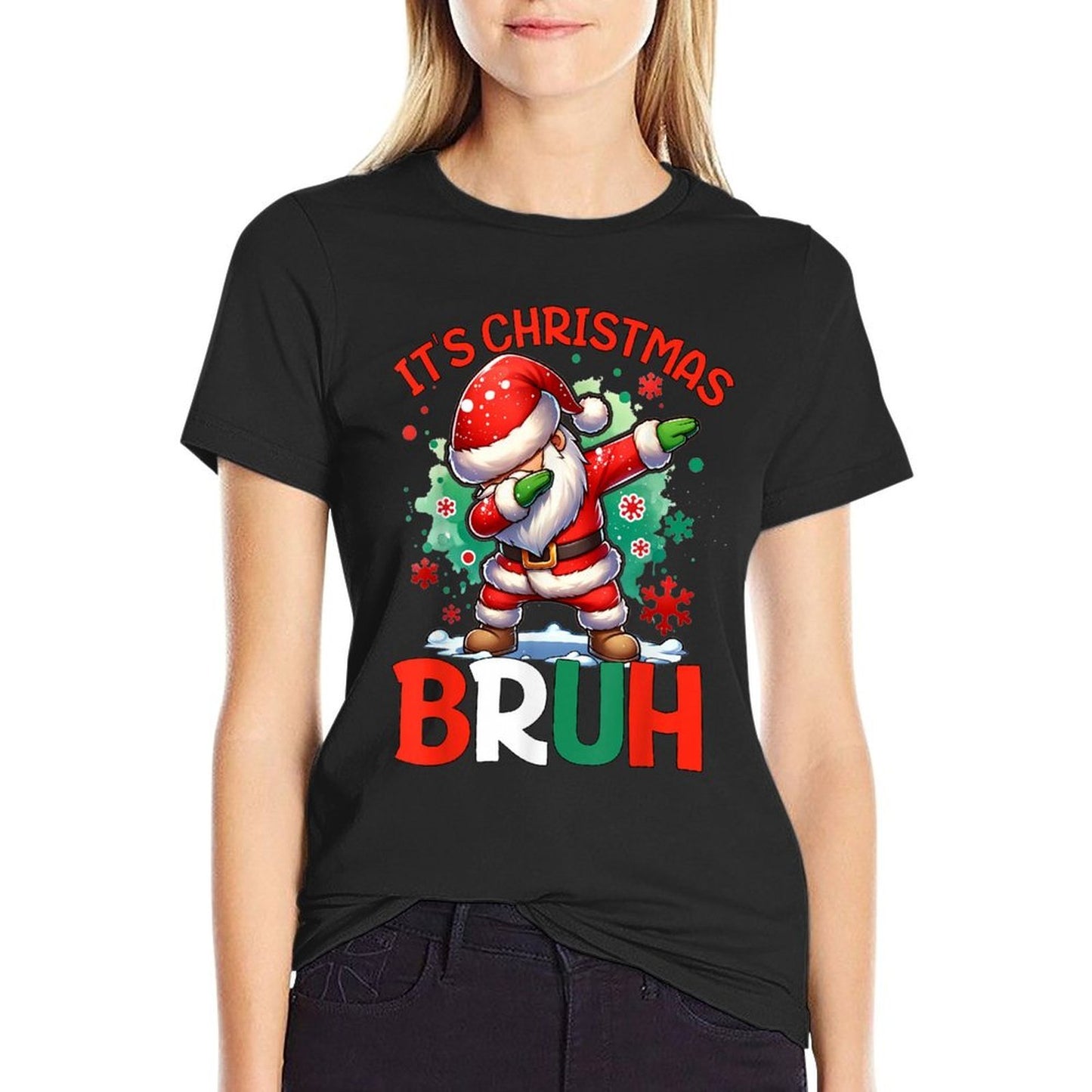 Bruh Dabbing Funny Christmas Holiday Santa Claus Xmas Boys  Rolled Sleeves T-Shirt