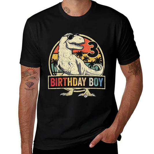 Kids 3 Year Old 3rd Birthday Boy T Rex Dinosaur  Fade-proof Color T-Shirt