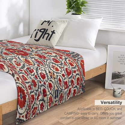 Bokhara Suzani Uzbekistan Colorful Embroidery Print Velvety-soft Throw Blanket