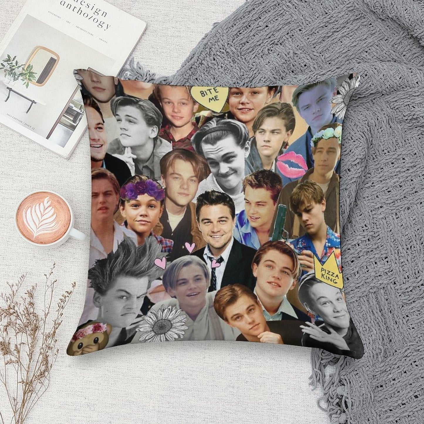 Leonardo DiCaprio Collage Soft Home Decor Throw Pillow