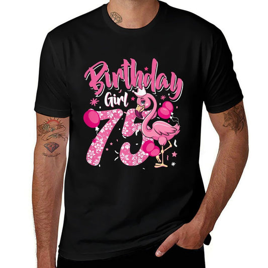 75th Birthday Gift Flamingo Fan 75 Year Old Women 75th Bday  Heathered Texture T-Shirt