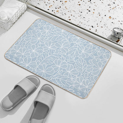 Coastal Blue And White Leaf Pattern  Toxin-Free Bath Mat