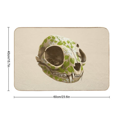 Cat Skull Decorated with Wasabi Flowers  Non-Slip Bath Mat