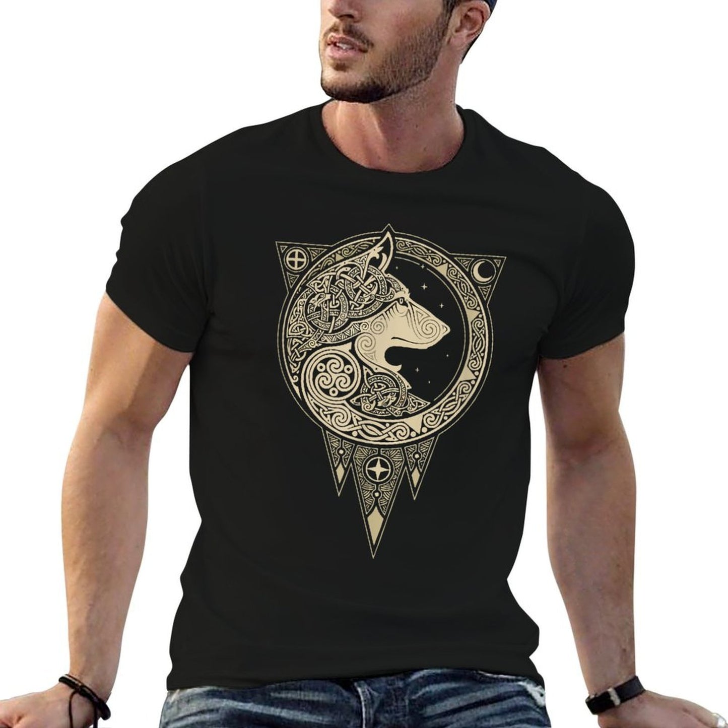 Celtic Mythology Fenrir Wolf Runes  Trendy Pattern T-Shirt