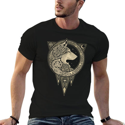 Celtic Mythology Fenrir Wolf Runes  Trendy Pattern T-Shirt