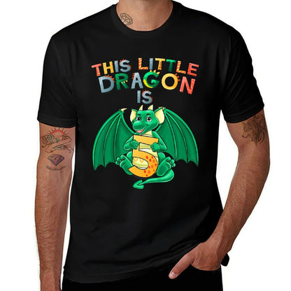 Kids This Little Dragon Is 5 Dragon 5th Birthday 5 Year Old Boy  Durable T-Shirt
