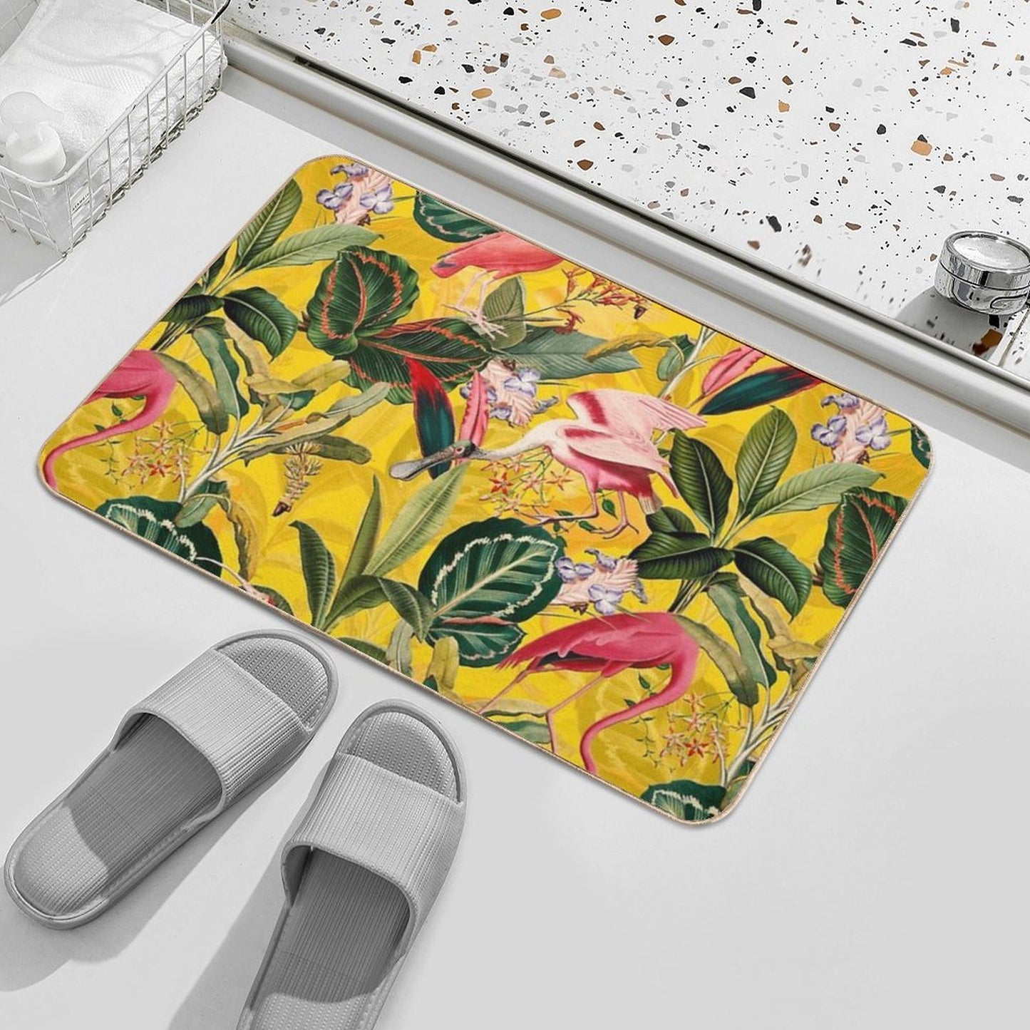Vintage Yellow Tropical Bird Jungle Botanical Garden Nightgarden  Long-Lasting Bath Mat