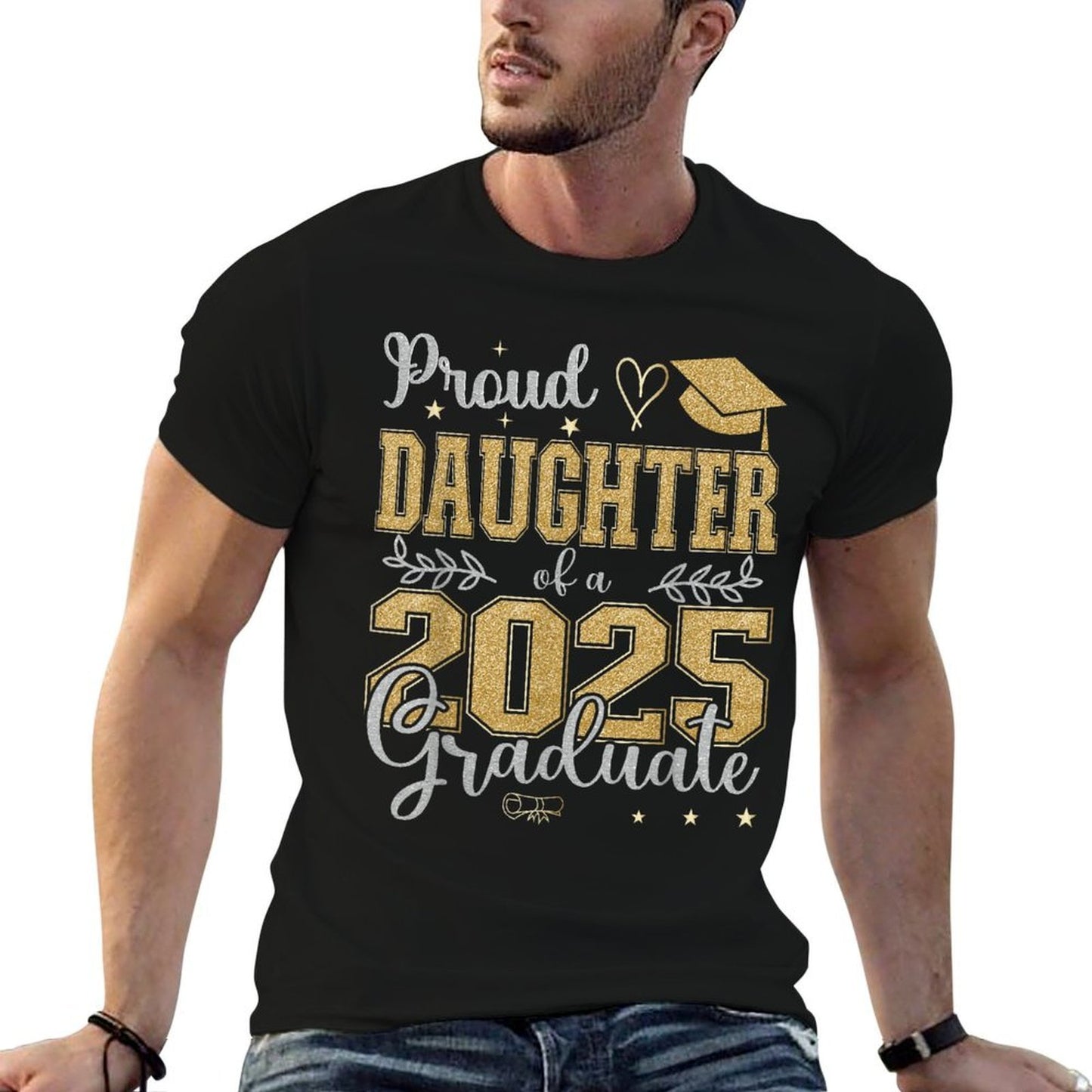Proud Daughter of A Class of 2025 Graduate for Graduation  Ribbed Collar T-Shirt