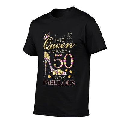 This Queen Makes 50 Look Fabulous 50th Birthday Queen B-day  Ribbed Collar T-Shirt