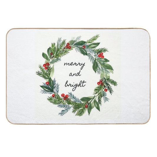 Merry And Bright Holiday Wreath  Versatile Bath Mat