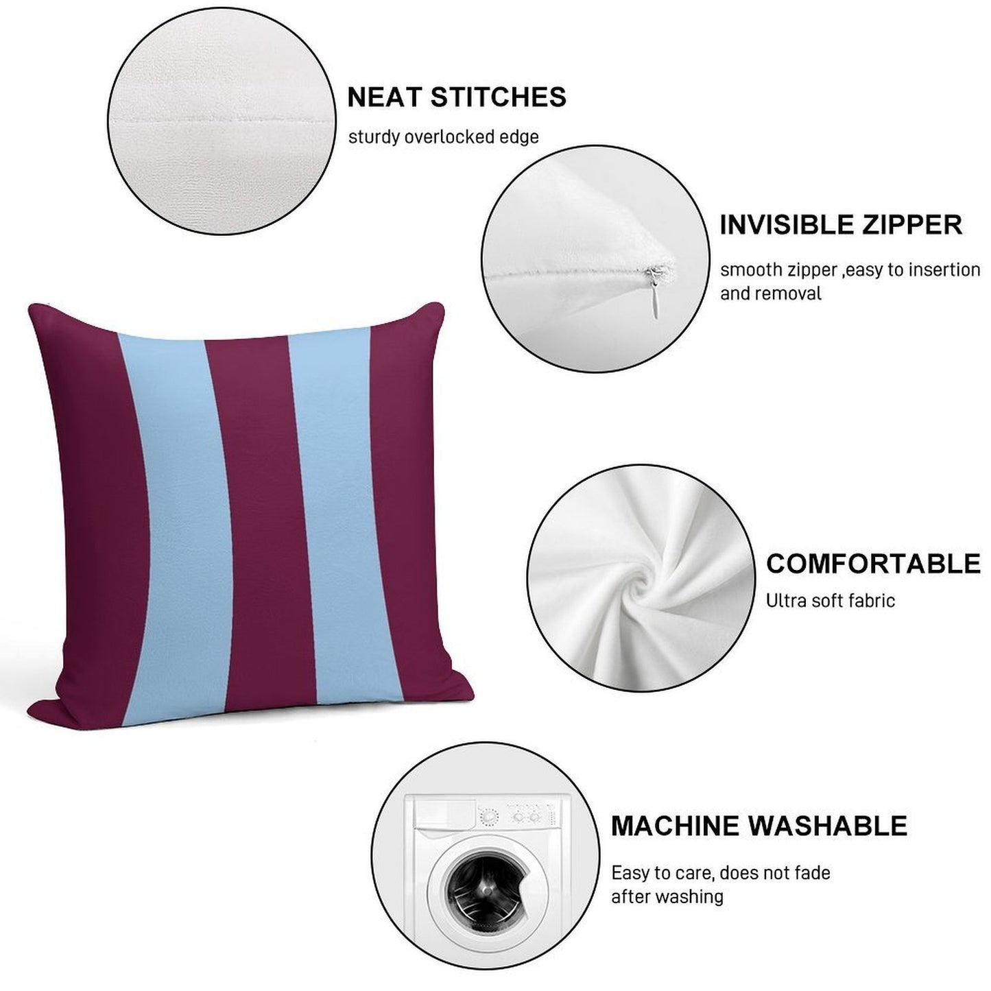 Aston Villa Retro 2000 Claret And Blue Home Striped Soft Shrink-Resistant Throw Pillow