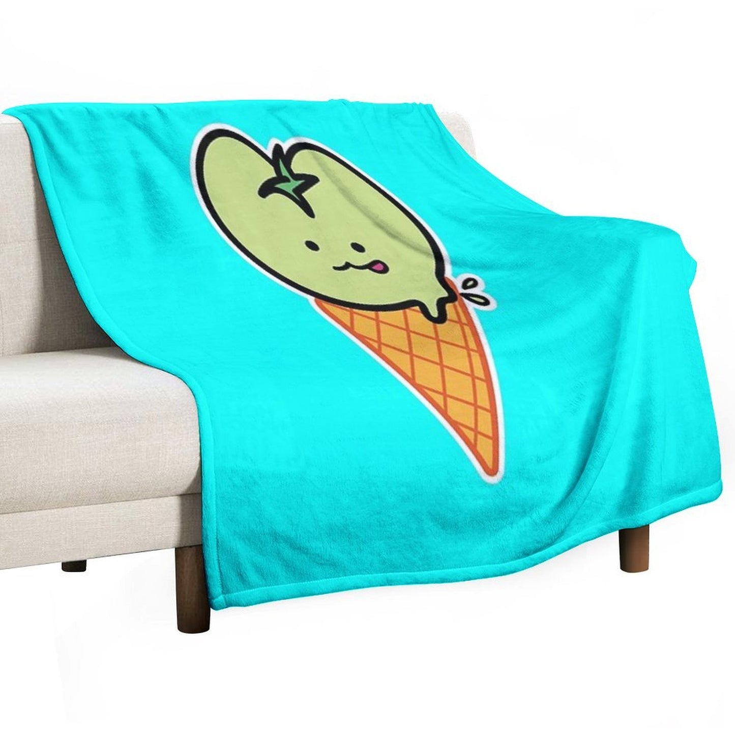 Kawaii Green Tomato Mascot No. 4 Travel-friendly Throw Blanket