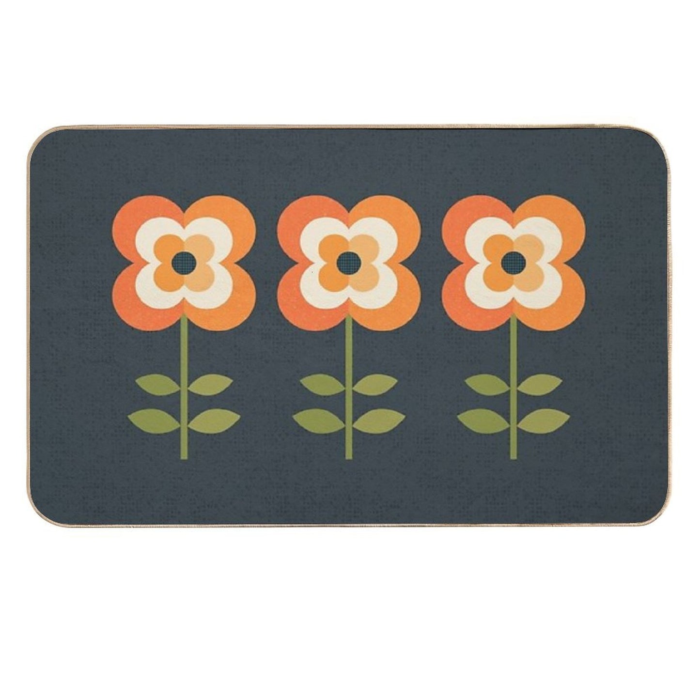 Retro Flower - Orange And Charcoal  Pet-Safe Bath Mat