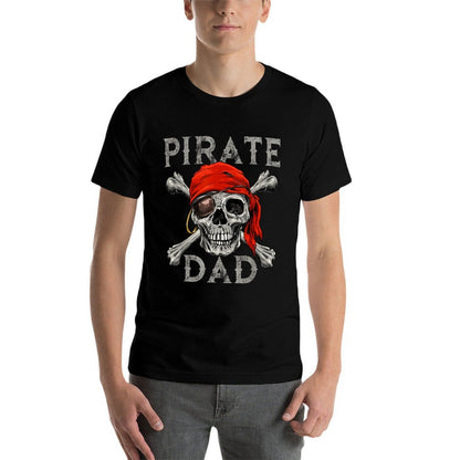 Pirate Dad Jolly Roger Crossbones Skull Halloween  Ribbed Collar T-Shirt
