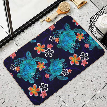 Sea Turtle with Flowers  Long-Lasting Bath Mat