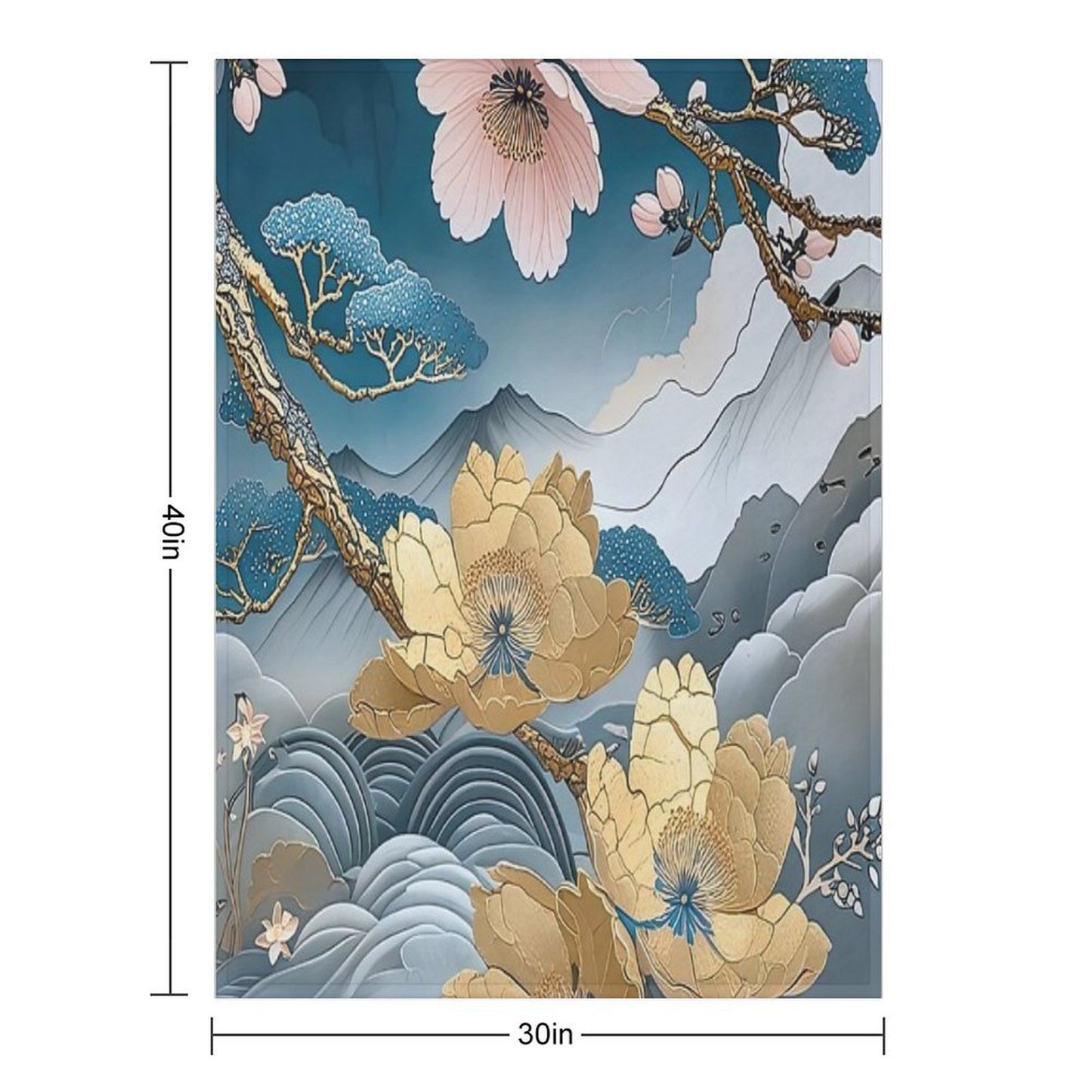 Kintsugi Japanese Floral Gold Botanical Art Anti-pilling Throw Blanket