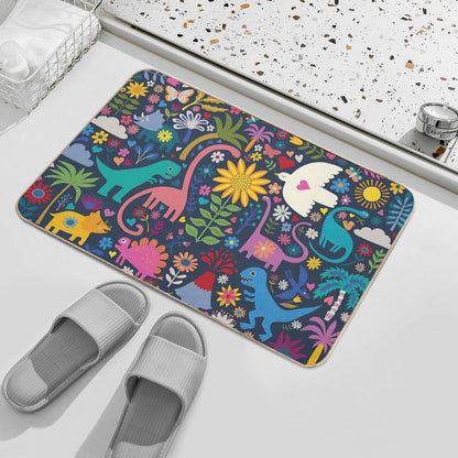 Peace, Love And Dinosaurs - Cute Animal Pattern by Cecca Designs  Easy To Clean Bath Mat
