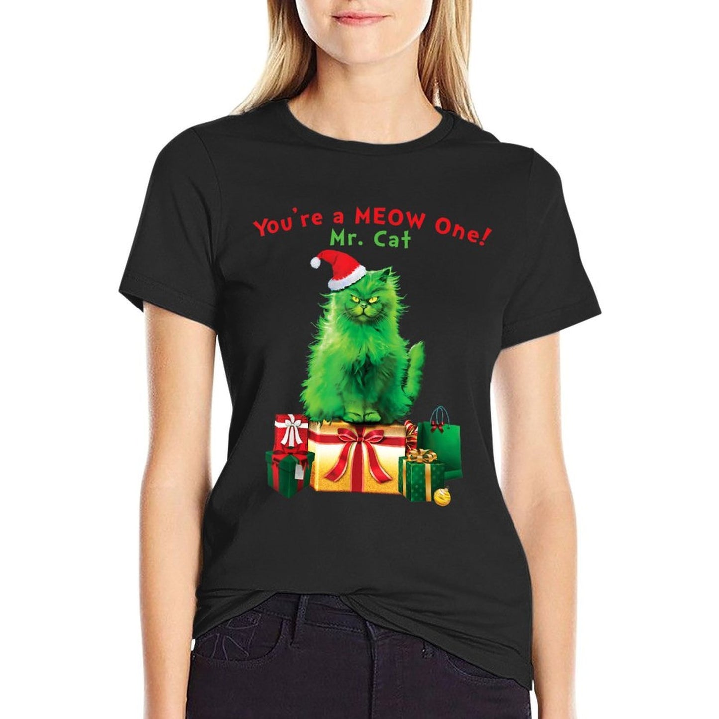 Youre A MEOW One Mr. Cat Christmas Holiday Funny  Ribbed Collar T-Shirt