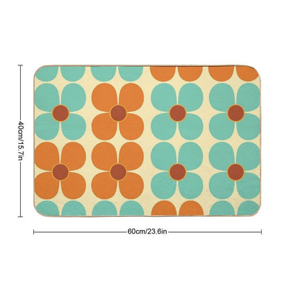 Retro Land Flower Power Orange And Blue  Fade-Resistant Bath Mat