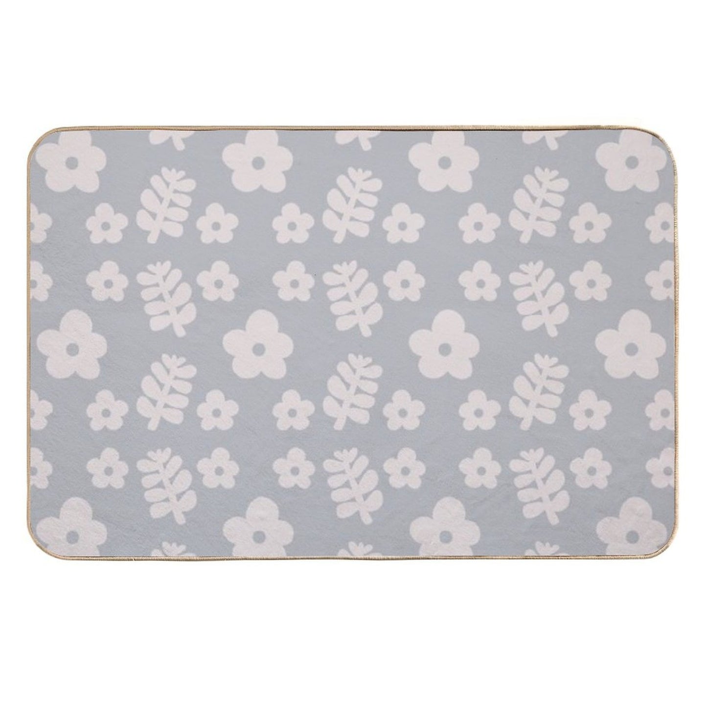 Mid Century Modern Flowers & Leaves, Cute Retro Pattern, Stone Blue  Rapid-Drying Bath Mat