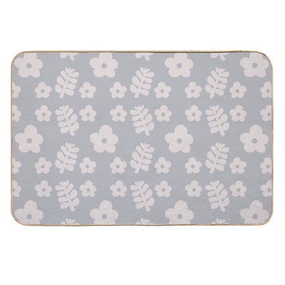 Mid Century Modern Flowers & Leaves, Cute Retro Pattern, Stone Blue  Rapid-Drying Bath Mat