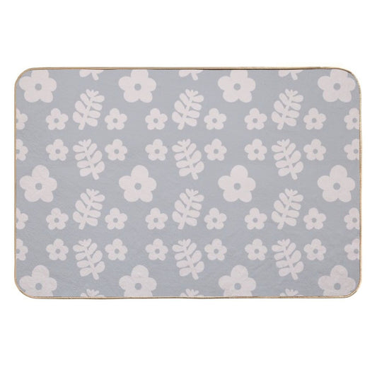 Mid Century Modern Flowers & Leaves, Cute Retro Pattern, Stone Blue  Rapid-Drying Bath Mat