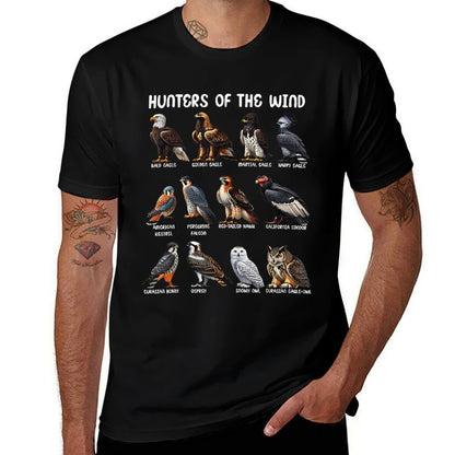 Hunters of The Wind Birds of Prey Falcon Owl Birding Raptors  Ribbed Collar T-Shirt