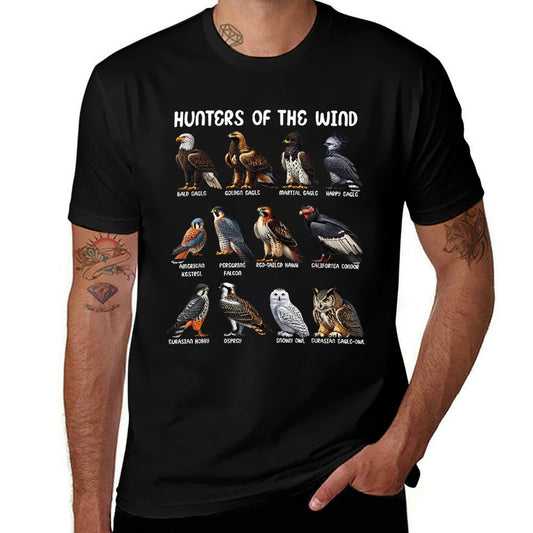 Hunters of The Wind Birds of Prey Falcon Owl Birding Raptors  Ribbed Collar T-Shirt