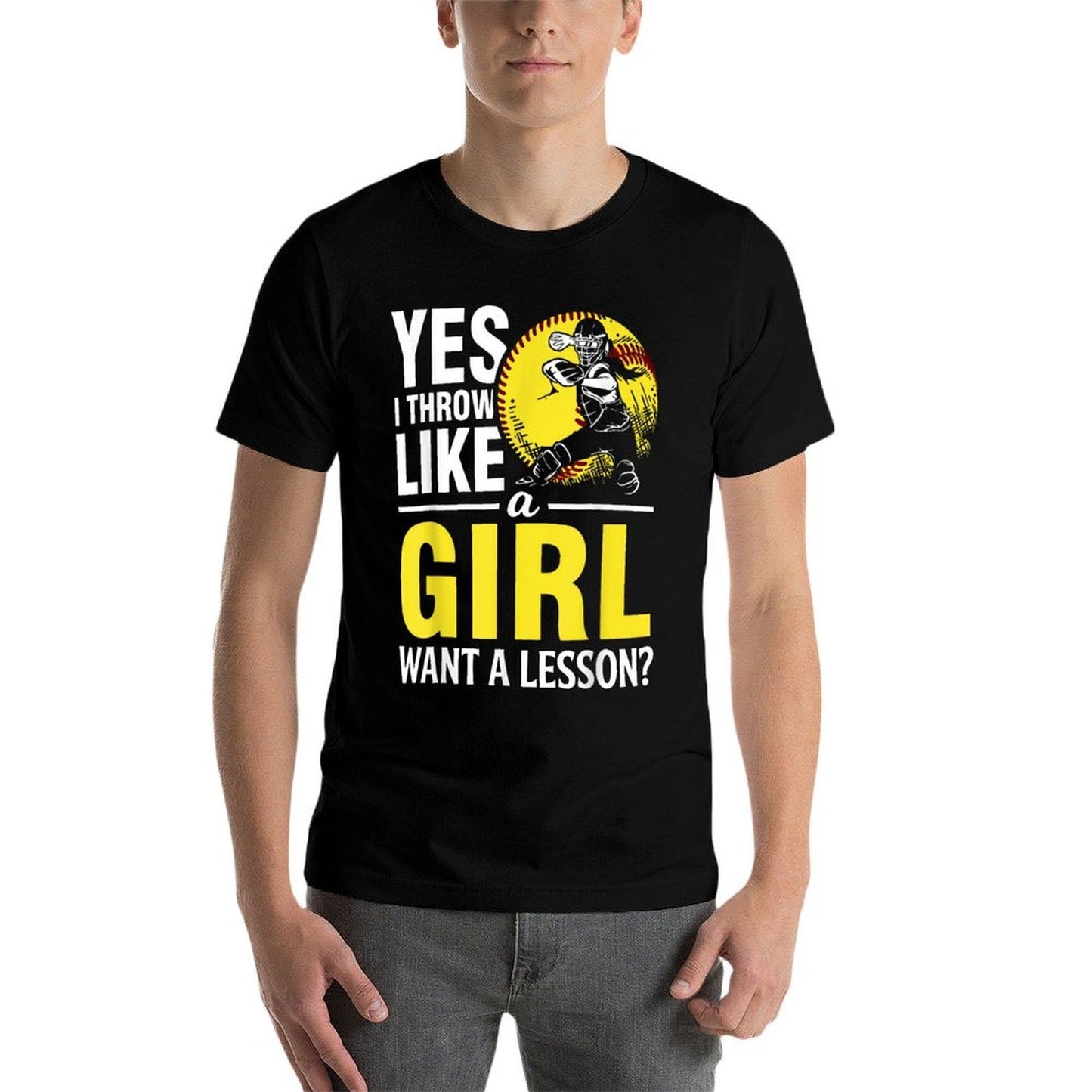 Funny Softball Catcher Yes Throw Like Girl Youth Women Gift  Oversized Silhouette T-Shirt