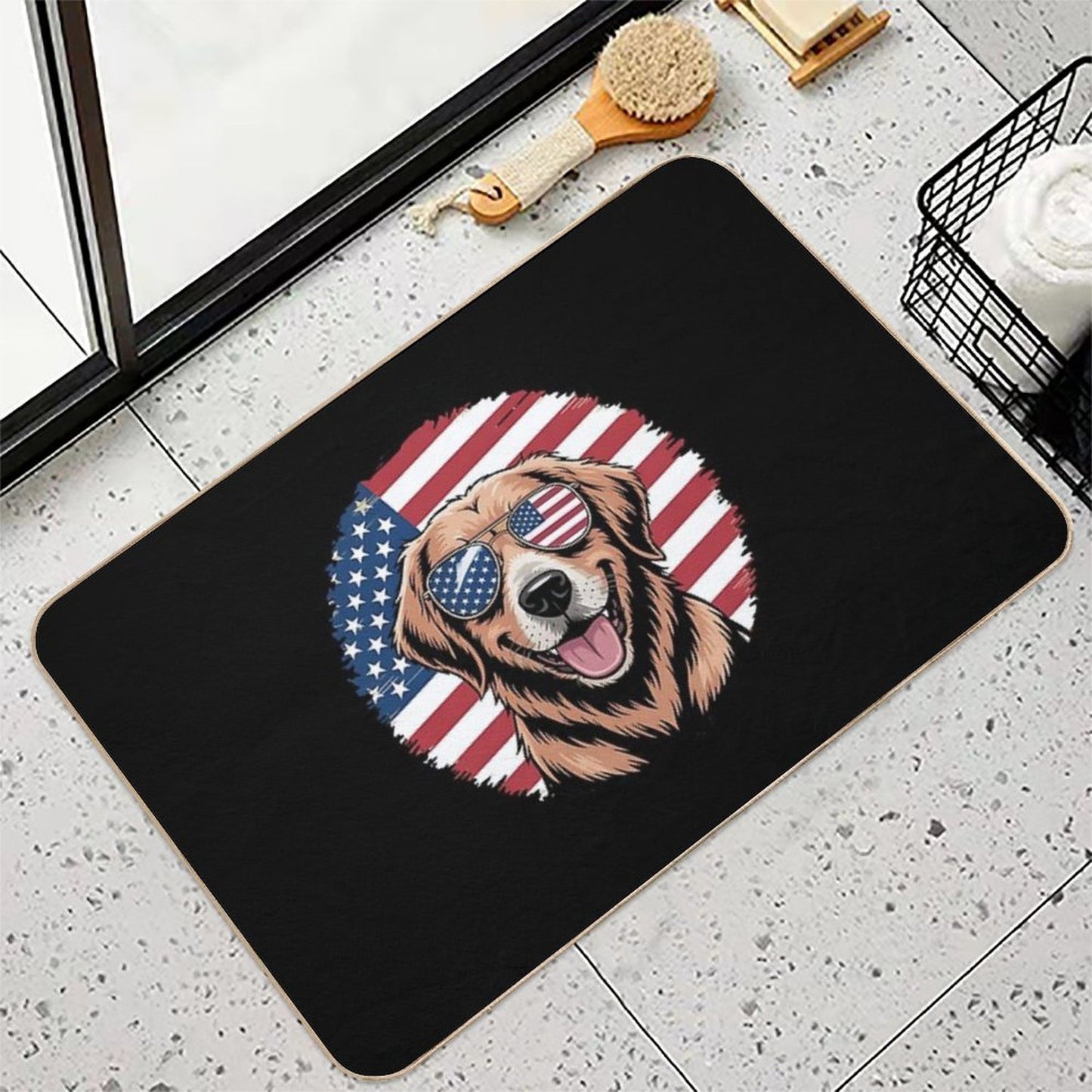 American Flag Golden Retriever USA Retro 4th Of July  Pet-Safe Bath Mat