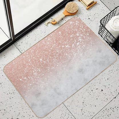 White Marble Rose Gold Ombre Glam #1 (Photo of Glitter Only - Not Reflective)  Anti-Trip Bath Mat