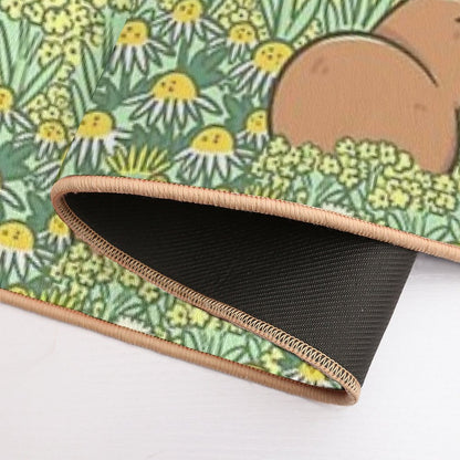 Capybaras Meadow in Green And Yellow  Non-Slip Bath Mat