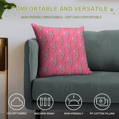 Lightning Bolt Thunder Flash Preppy Pink Soft Shrink-Resistant Throw Pillow