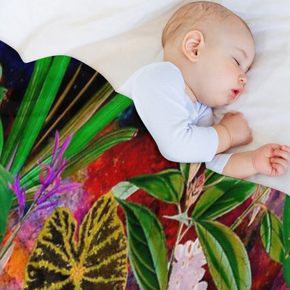 Exotic Tropical Foliage, Leaves And Flowers Tropical Pattern, Botanical Illustration, Red Blue Floral Illustration Versatility Throw Blanket