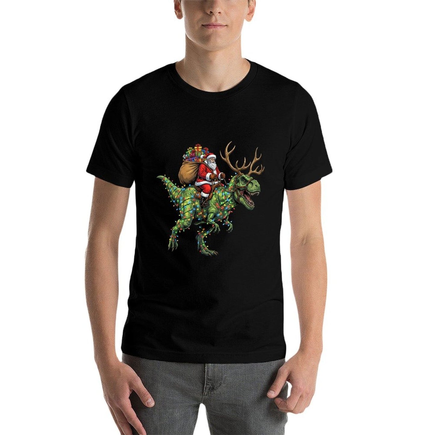 Funny Santa Riding Dinosaur T Rex Christmas Boys Men Kids  Easy-care T-Shirt