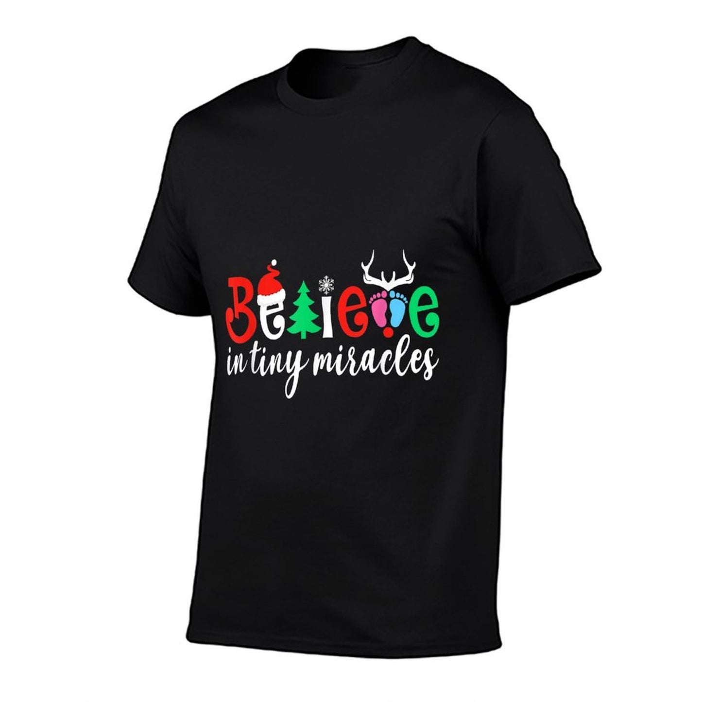 Believe In Tiny Miracles Reindeer Christmas Funny NICU Nurse  Summer-ready Fabric T-Shirt