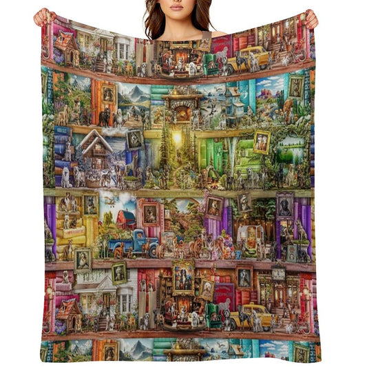 The Library of Dogs Machine-washable Throw Blanket