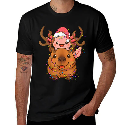Capybara Axolotl Christmas Tree Xmas Light Cute Girls Boys  Eco-friendly Material T-Shirt