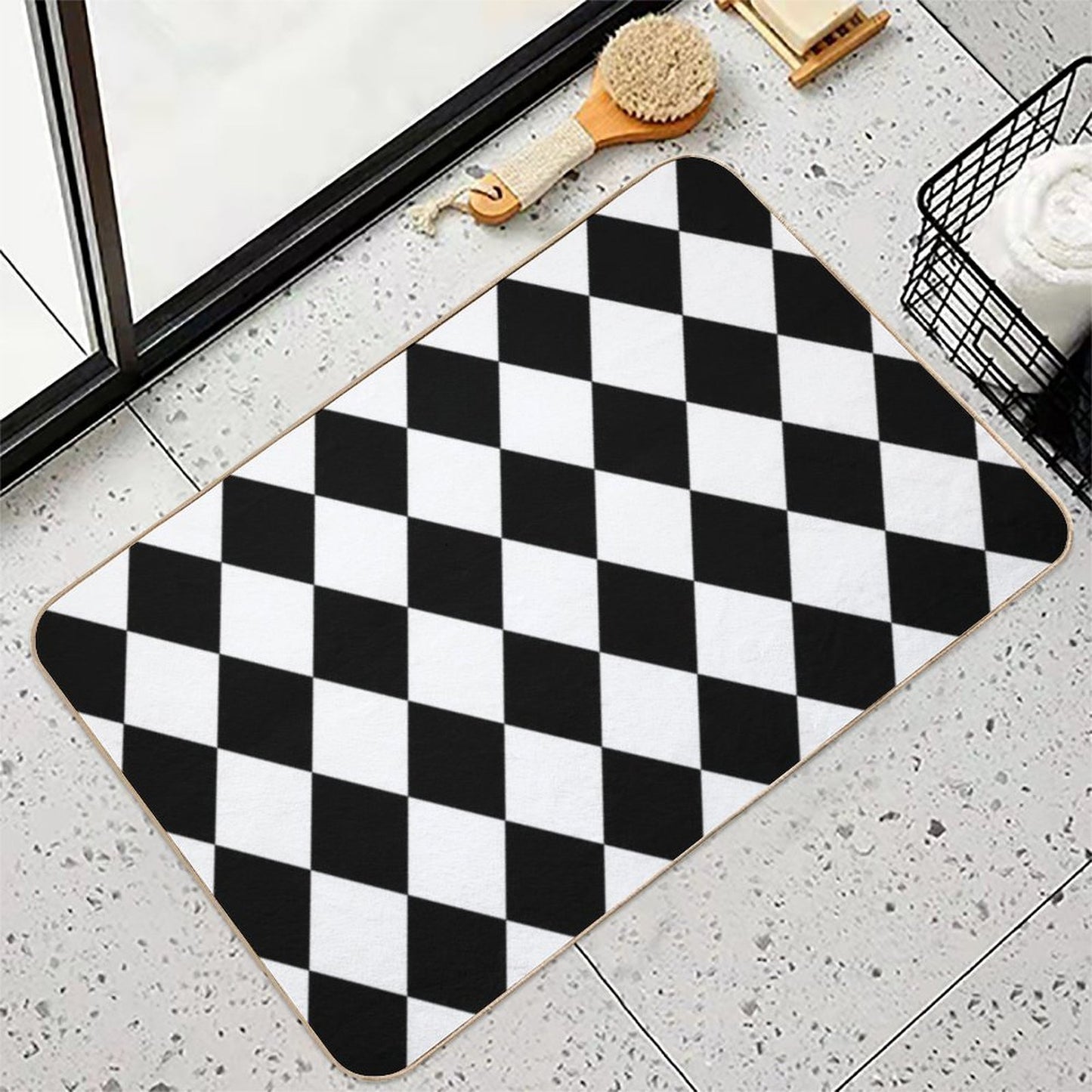 Black And White Harlequin Pattern  Easy Maintenance Bath Mat