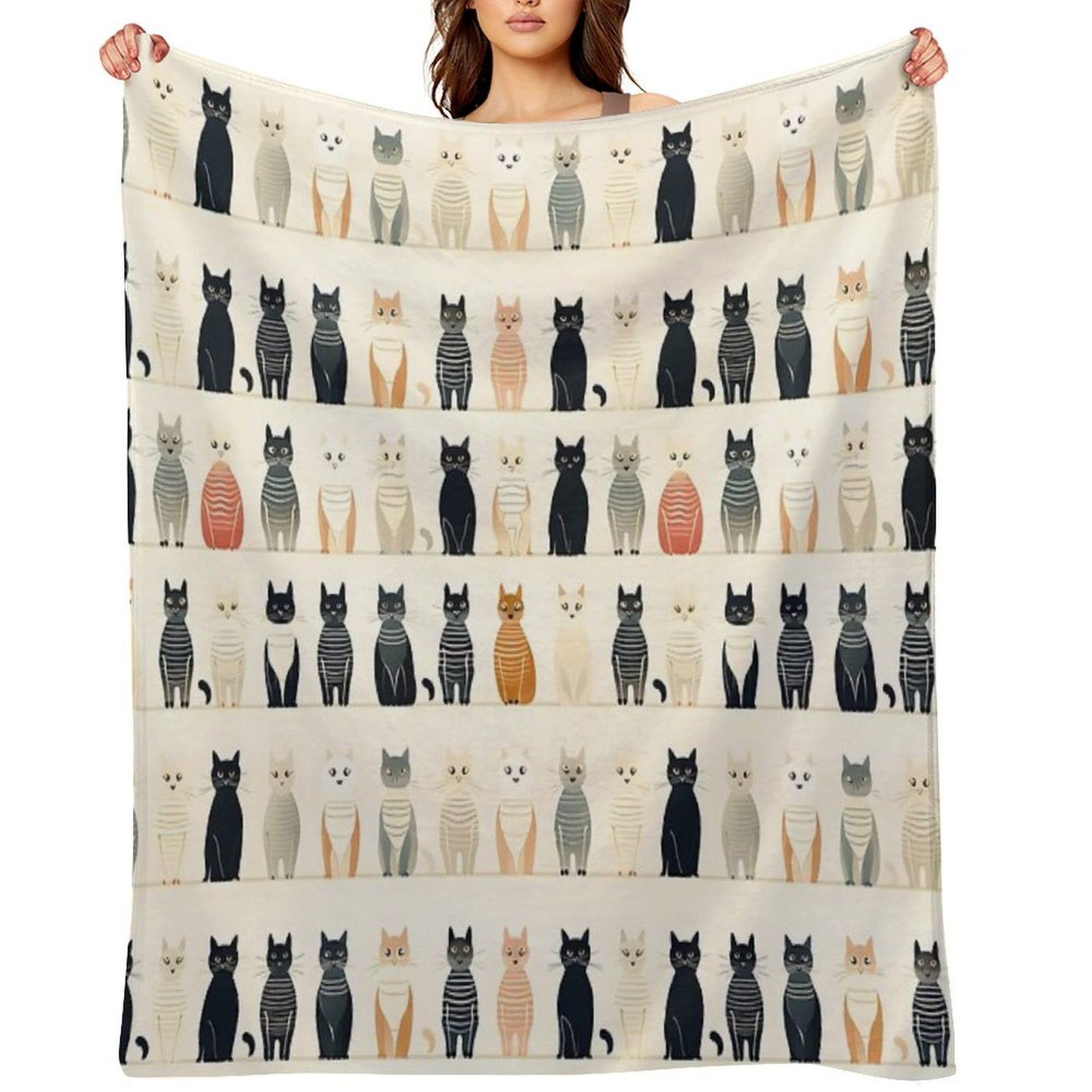 Adorable Cat Artistry Seamless Pattern Travel-friendly Throw Blanket
