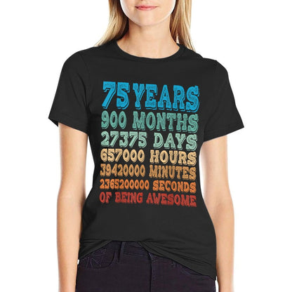 75 Years, Months, Days, Hours Of Being Awesome 75th Birthday  Heathered Texture T-Shirt