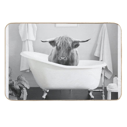 Highland Cow in Bathtub  Dirt-Trapping Bath Mat