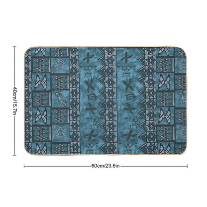Vintage Hawaiian Tapa Ocean Blue  High-Traffic Bath Mat
