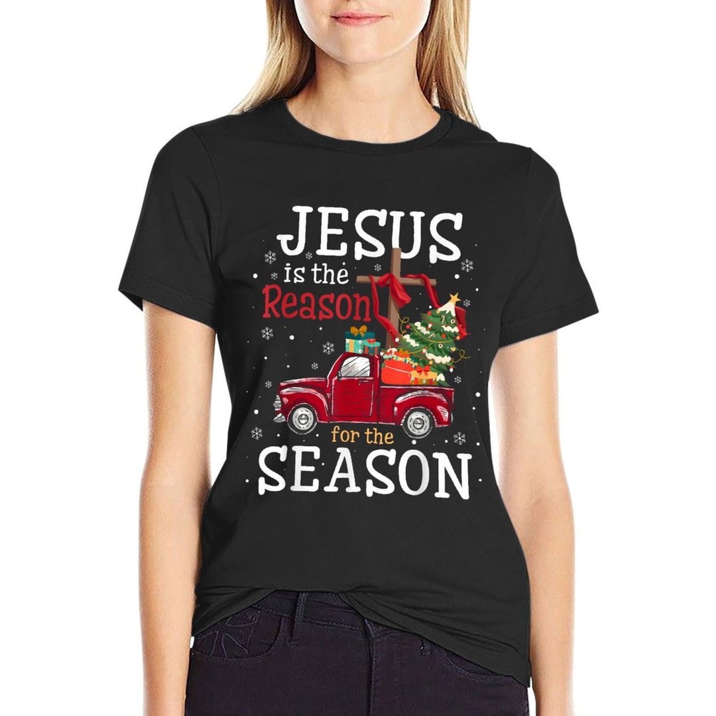 Jesus Is The Reason for The Season Christian Faith Christmas  Oversized Silhouette T-Shirt