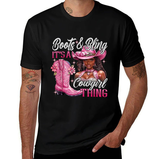 Boots  Bling Its A Cowgirl Thing Pink Black Cowgirl Melanin  Oversized Silhouette T-Shirt